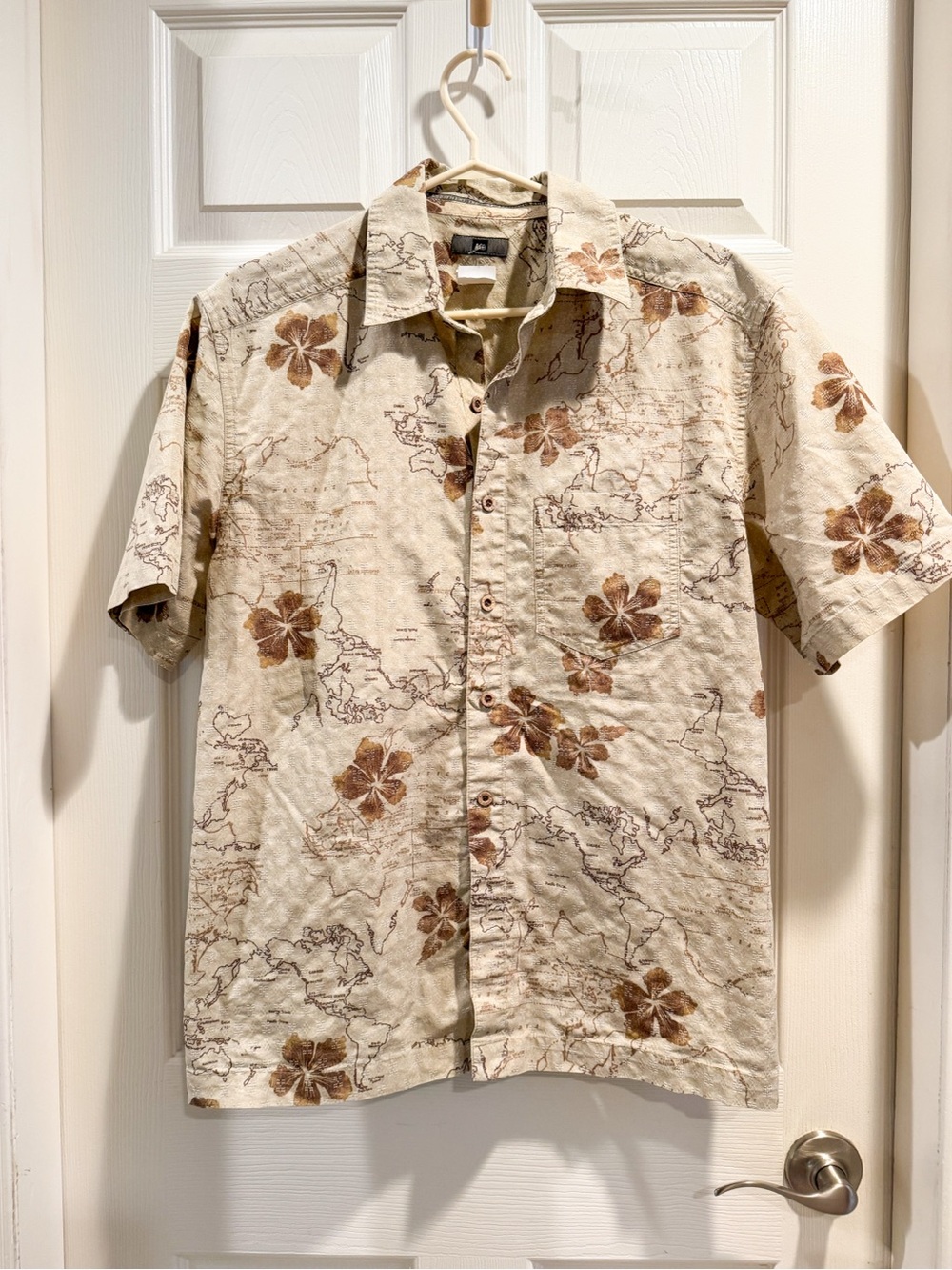 REI Co-op Cartography & Hibiscus Short Sleeve Button-Down Retro Shirt M